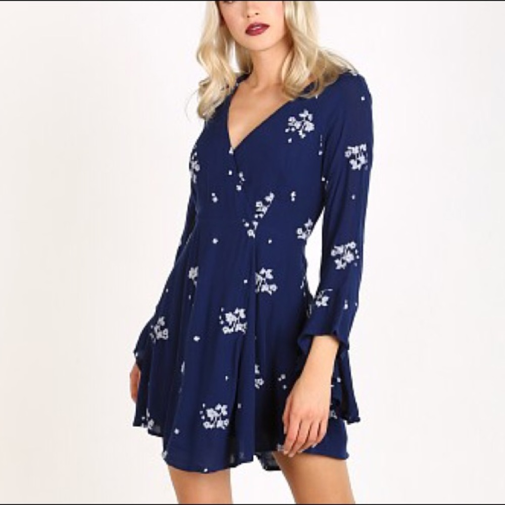 Free People Jasmine Embroidered Mini Dress Marine